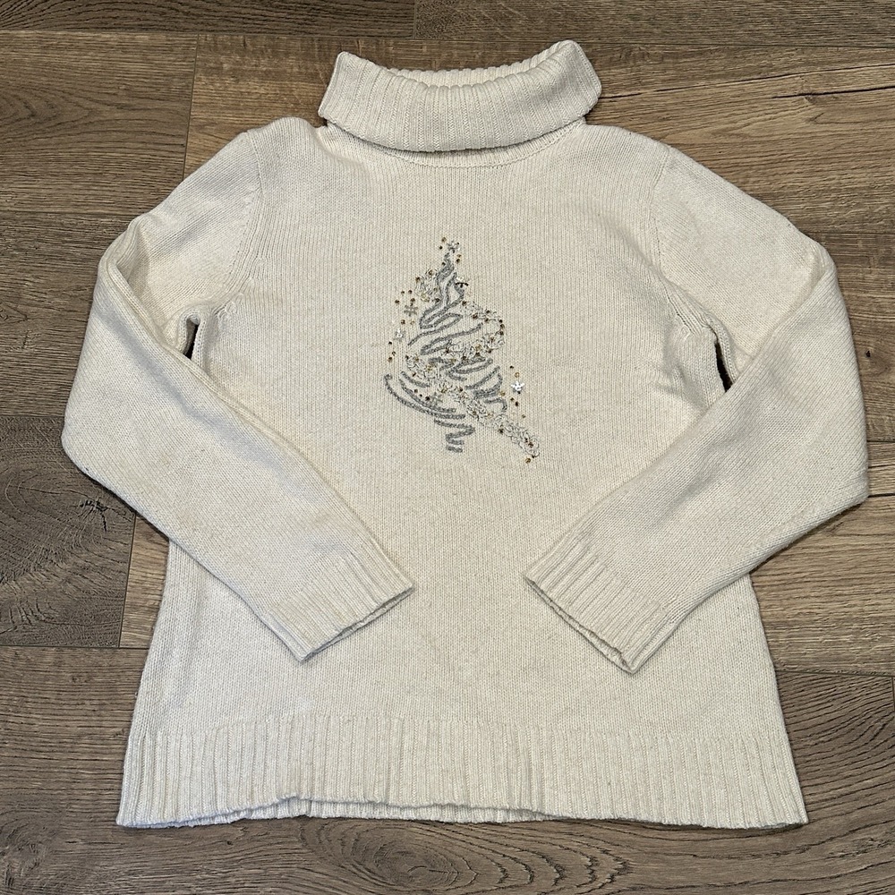 NORM THOMPSON Womens Cotton Sequin Christmas Tree Sweater Size M Festive Cozy